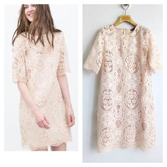 Zara | Dresses | Zara Lace Shift Dress Nude Pink 83651 Szs | Poshmark